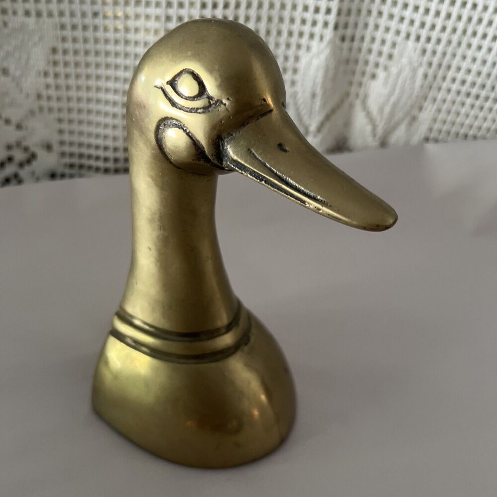 Vintage Solid Brass Bookend Door Stop Mallard Duck Head 6.5" Single